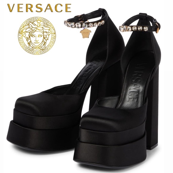 Versace Black satin Aevitas FAB platform heels - Picture 1 of 8